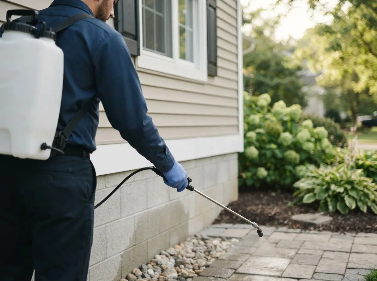 Pest control technician inspecting a home in Braintree, MA